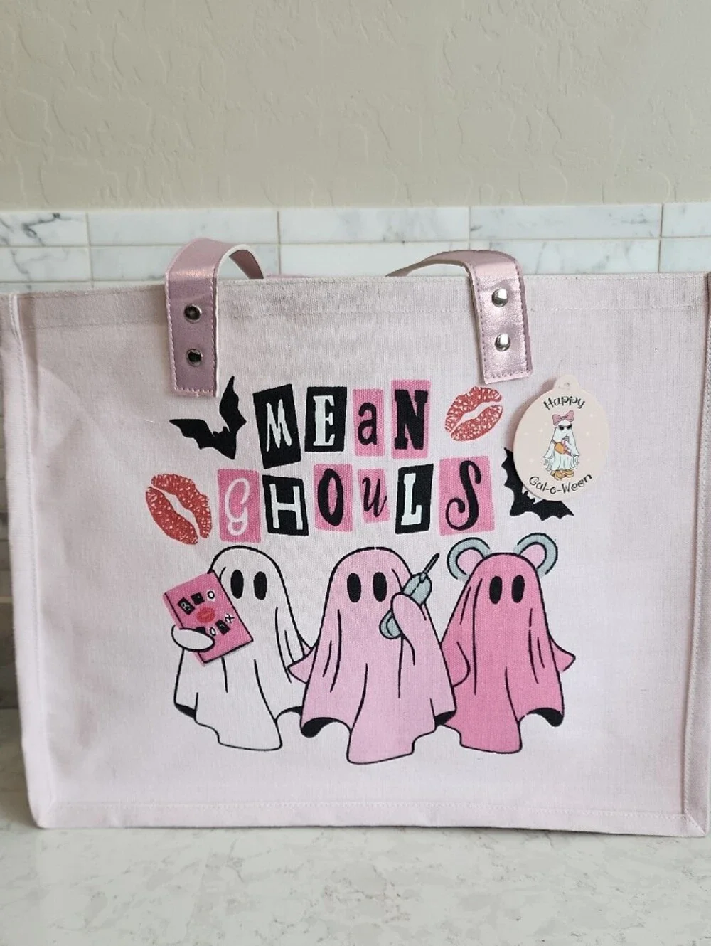 Pink Mean Ghouls Canvas Tote Bag